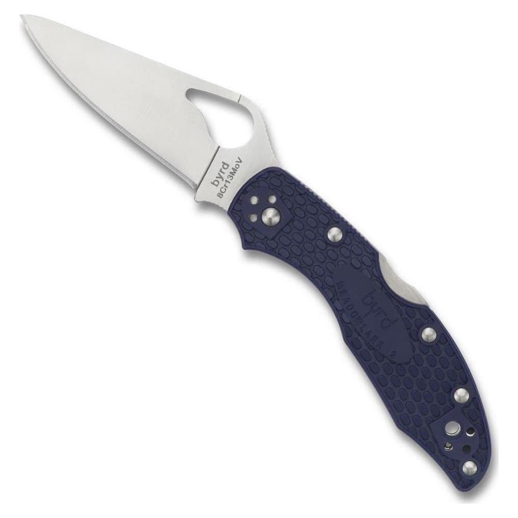Byrd Meadowlark 2 Lightweight Folding Utility Knife with 2.90" Stainless Steel Blade and Blue Non-Slip FRN Handle - Everyday Carry - PlainEdge - BY04PBL2