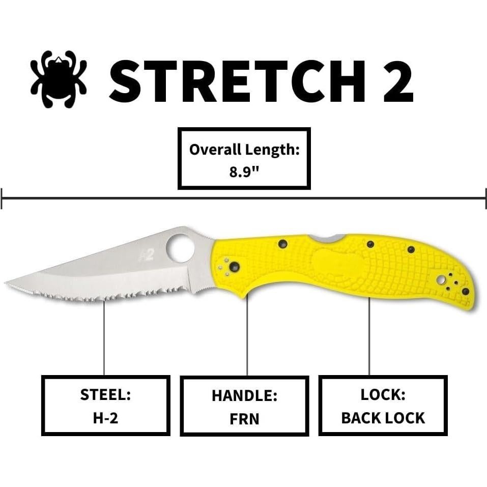 Cuchillo de bolsillo Spyderco Stretch 2 XL H-2 12.7 cm Amarillo