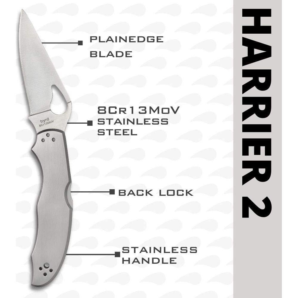 Harrier 2 Folding Pocket Knife with 3.3" 8Cr13MoV Steel Blade and Stainless Steel Handle - EDC Knife for Men and Women, Perfect for Hunting, Tactical, Camping, Survival - PlainEdge - BY01P2