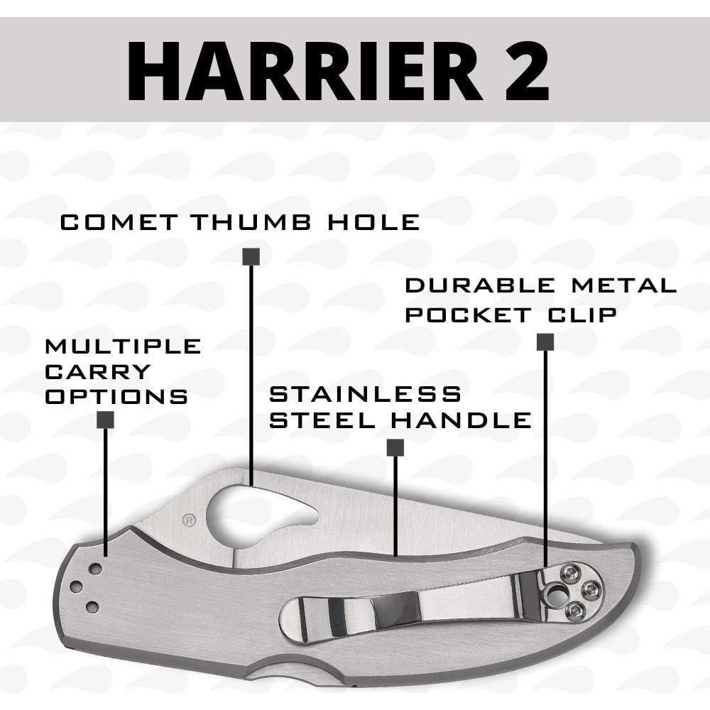Harrier 2 Folding Pocket Knife with 3.3" 8Cr13MoV Steel Blade and Stainless Steel Handle - EDC Knife for Men and Women, Perfect for Hunting, Tactical, Camping, Survival - PlainEdge - BY01P2