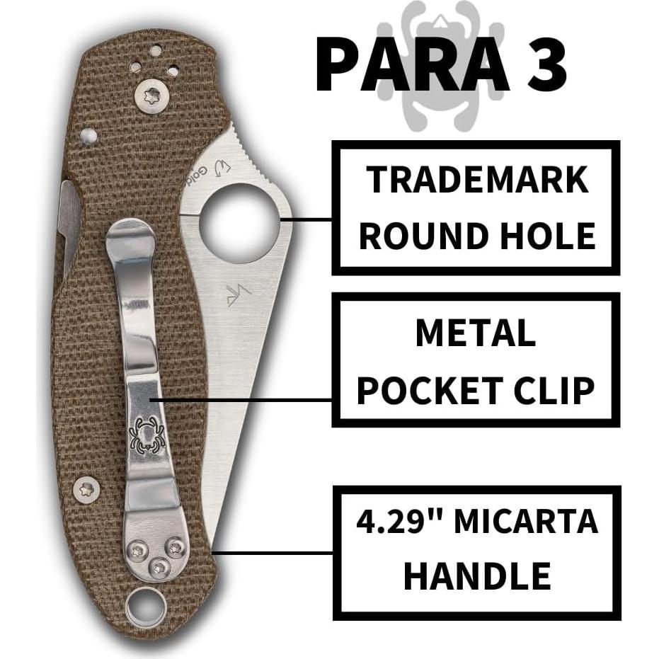 Cuchillo Plegable Spyderco Para 3 - Mango Micarta Marrón 18.29 cm