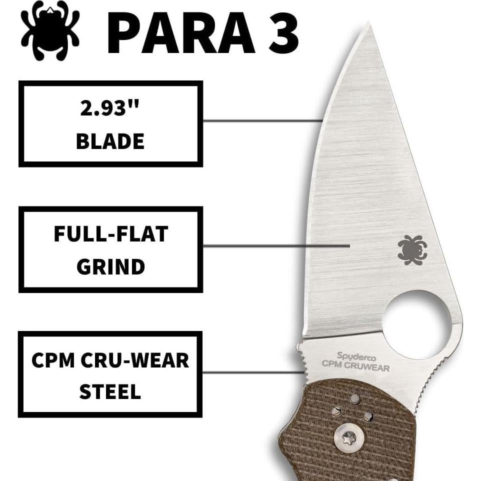 Cuchillo Plegable Spyderco Para 3 - Mango Micarta Marrón 18.29 cm