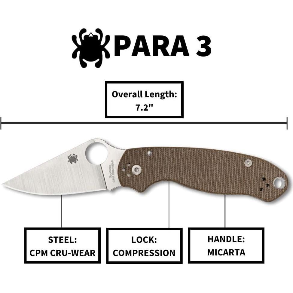 Cuchillo Plegable Spyderco Para 3 - Mango Micarta Marrón 18.29 cm
