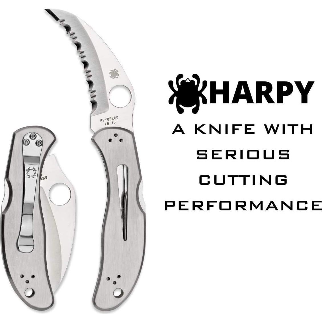 Harpy Folding Utility Knife with 2.75" Hawkbill VG-10 Steel Blade and Durable Stainless Steel Handle - SpyderEdge - C08S