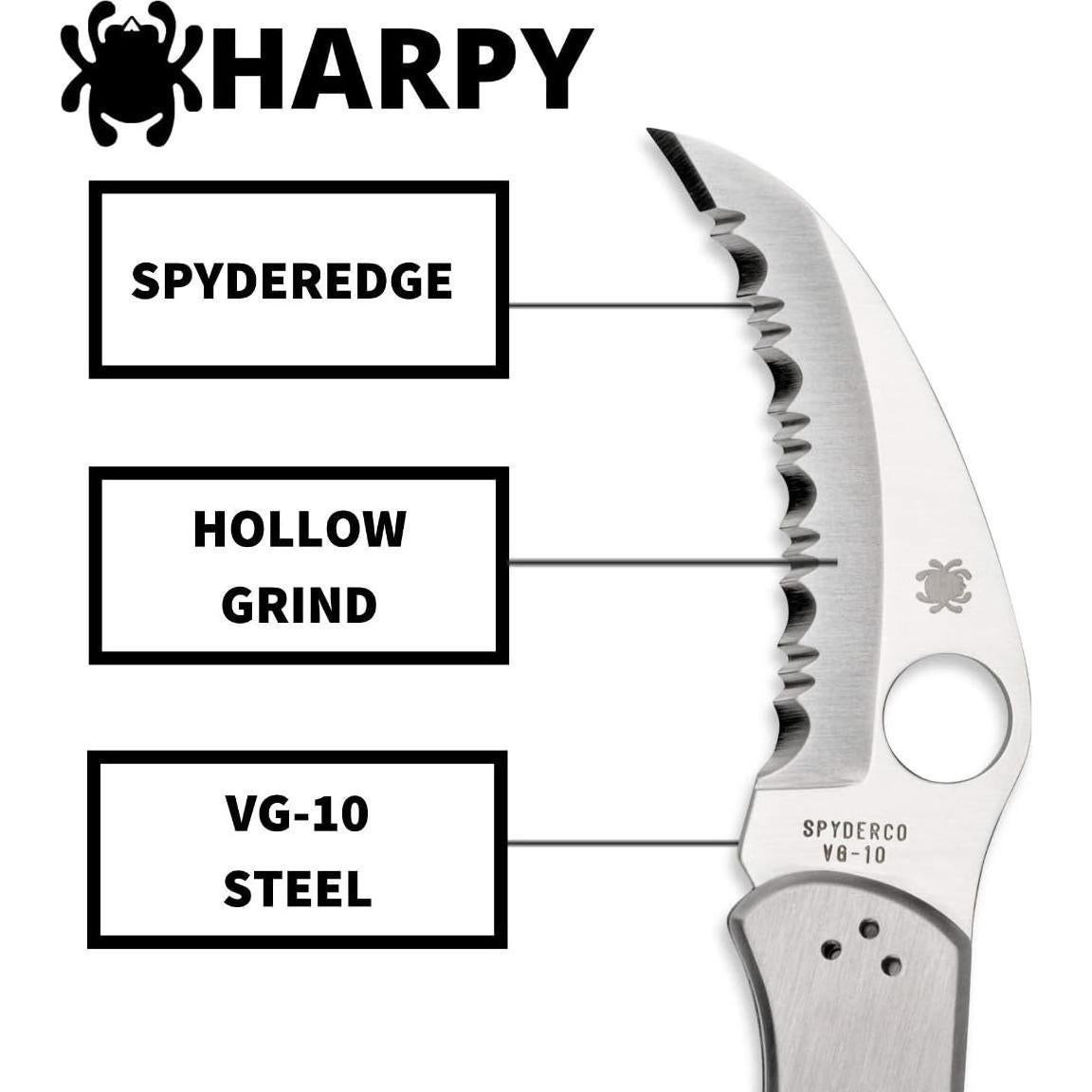 Harpy Folding Utility Knife with 2.75" Hawkbill VG-10 Steel Blade and Durable Stainless Steel Handle - SpyderEdge - C08S
