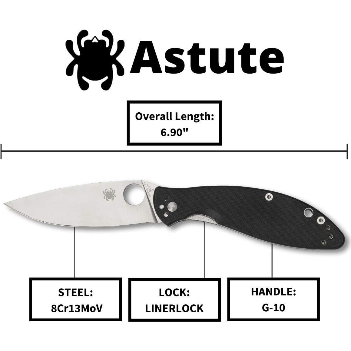 Cuchillo Spyderco Astute 7.94 cm Acero Inoxidable G-10 Negro