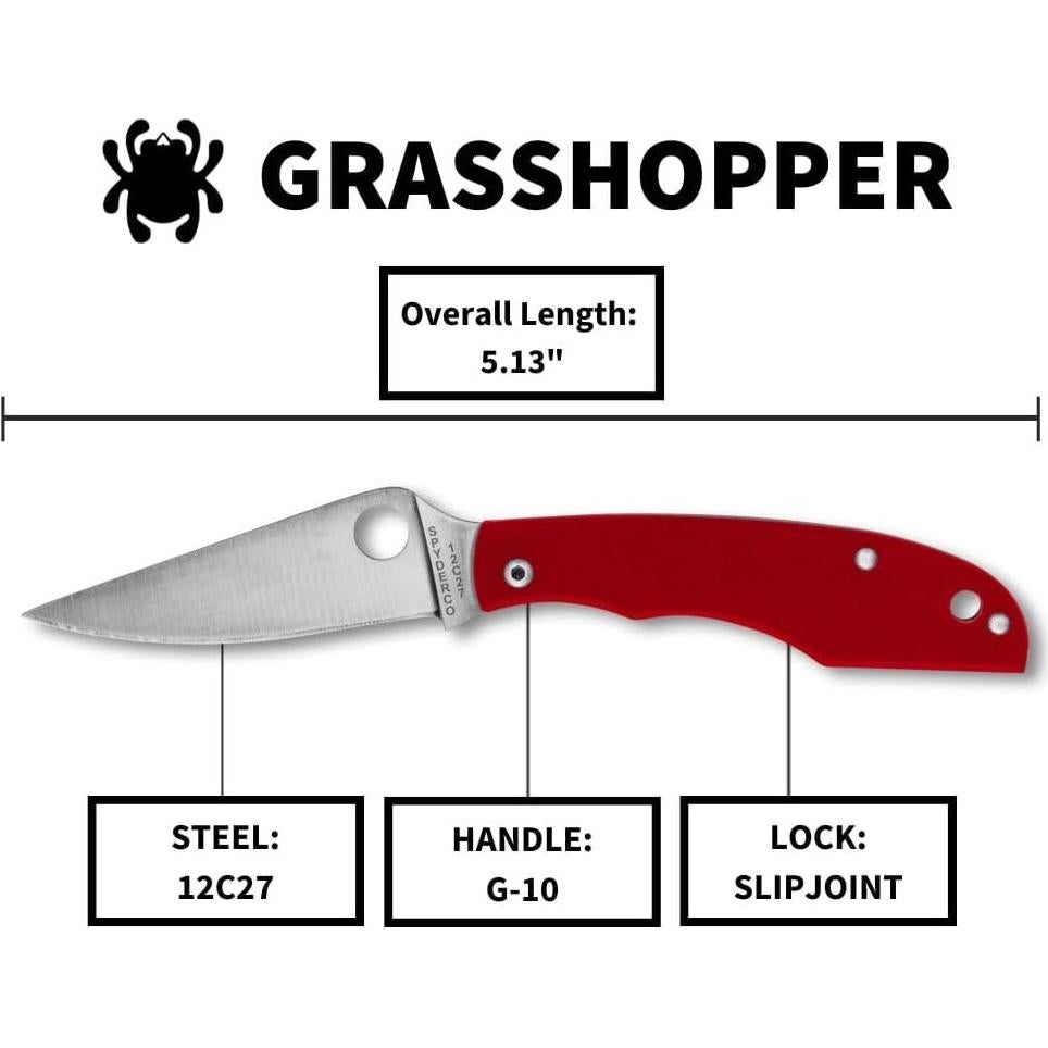 Cuchillo de bolsillo Spyderco Grasshopper G-10 Rojo 5.8 cm