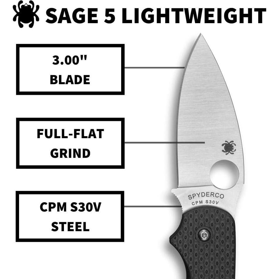 Cuchillo de bolsillo Spyderco Sage 5 FRN negro 18.10 cm