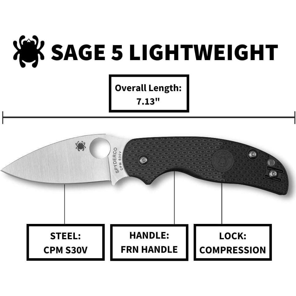 Cuchillo de bolsillo Spyderco Sage 5 FRN negro 18.10 cm