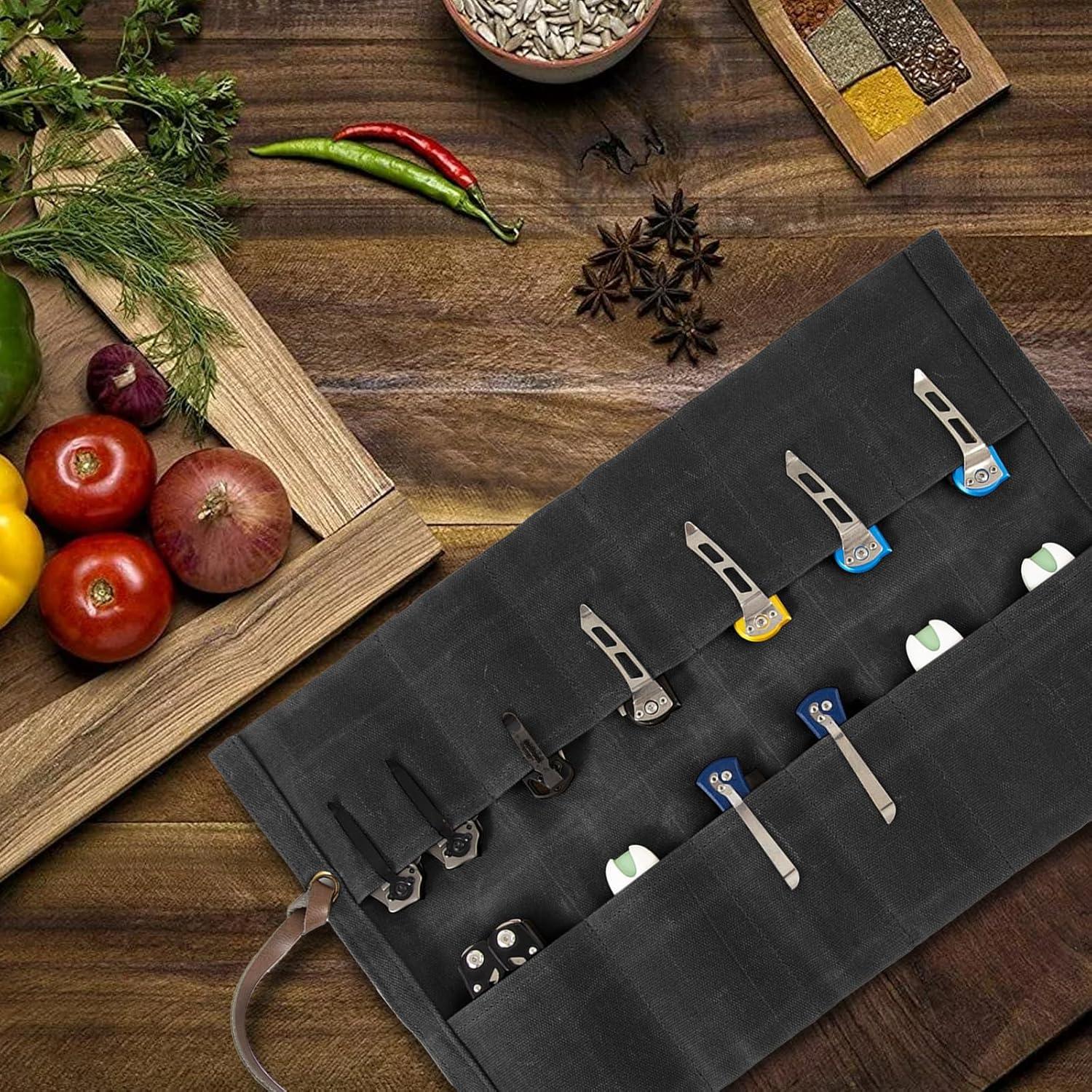 Organizador de Cuchillos Baizoy 12 Ranuras Lona Encerada Negro