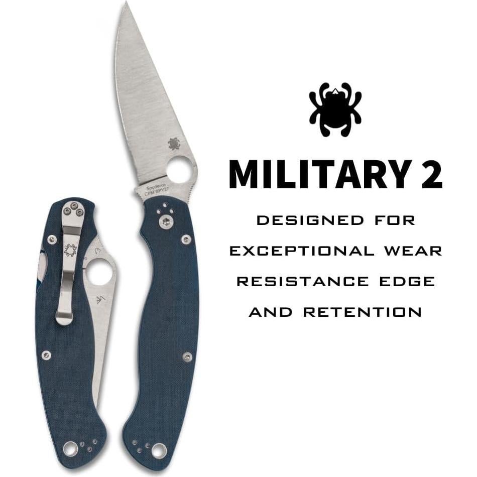 Military 2 Folding Pocket Knife with 4" CPM SPY27 Steel Blade and G-10 Handle - EDC Knife for Men and Women, Perfect for Hunting, Tactical, Camping, Survival, Hiking - PlainEdge - C36GPCBL2