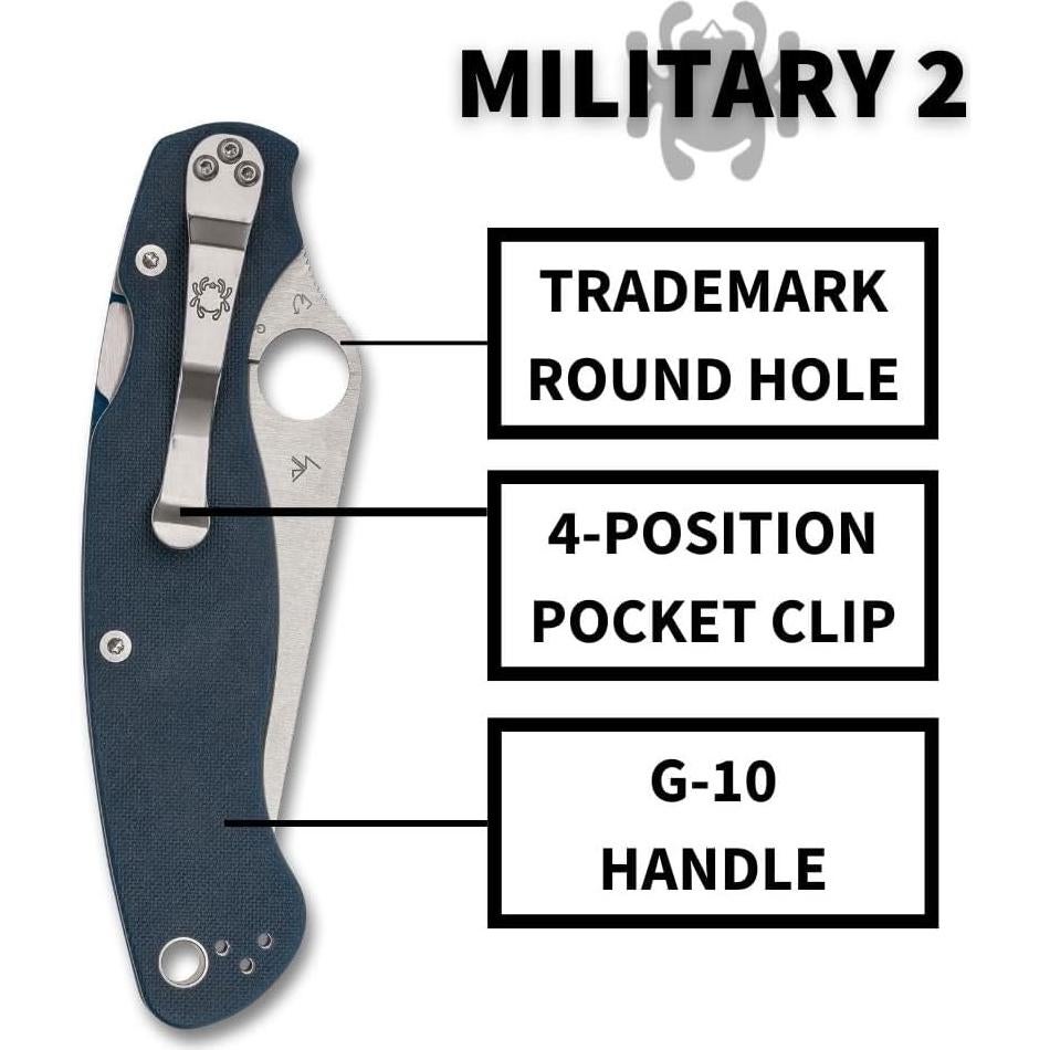Military 2 Folding Pocket Knife with 4" CPM SPY27 Steel Blade and G-10 Handle - EDC Knife for Men and Women, Perfect for Hunting, Tactical, Camping, Survival, Hiking - PlainEdge - C36GPCBL2