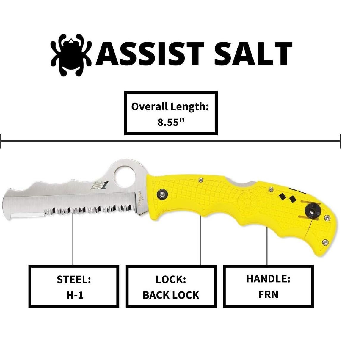 Cuchillo Plegable Spyderco Assist Salt 9.34 cm Acero H-1 Amarillo