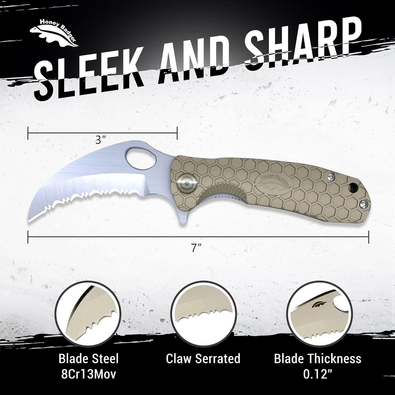 Cuchillo Plegable Honey Badger Mediano Garra Serrada 7.62 cm