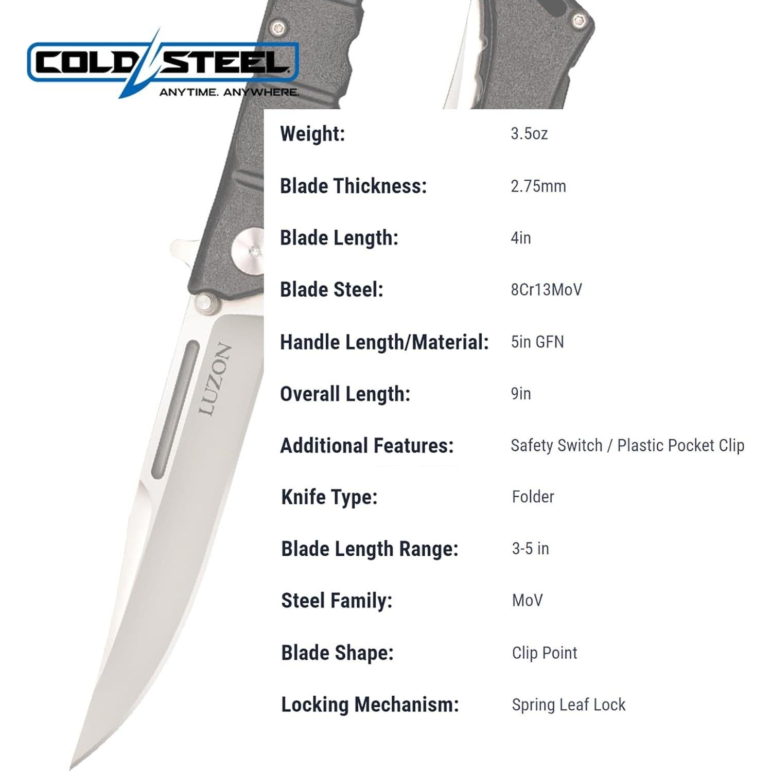 Cuchillo Plegable Táctico Cold Steel Medium Luzon 10.16 cm Hoja