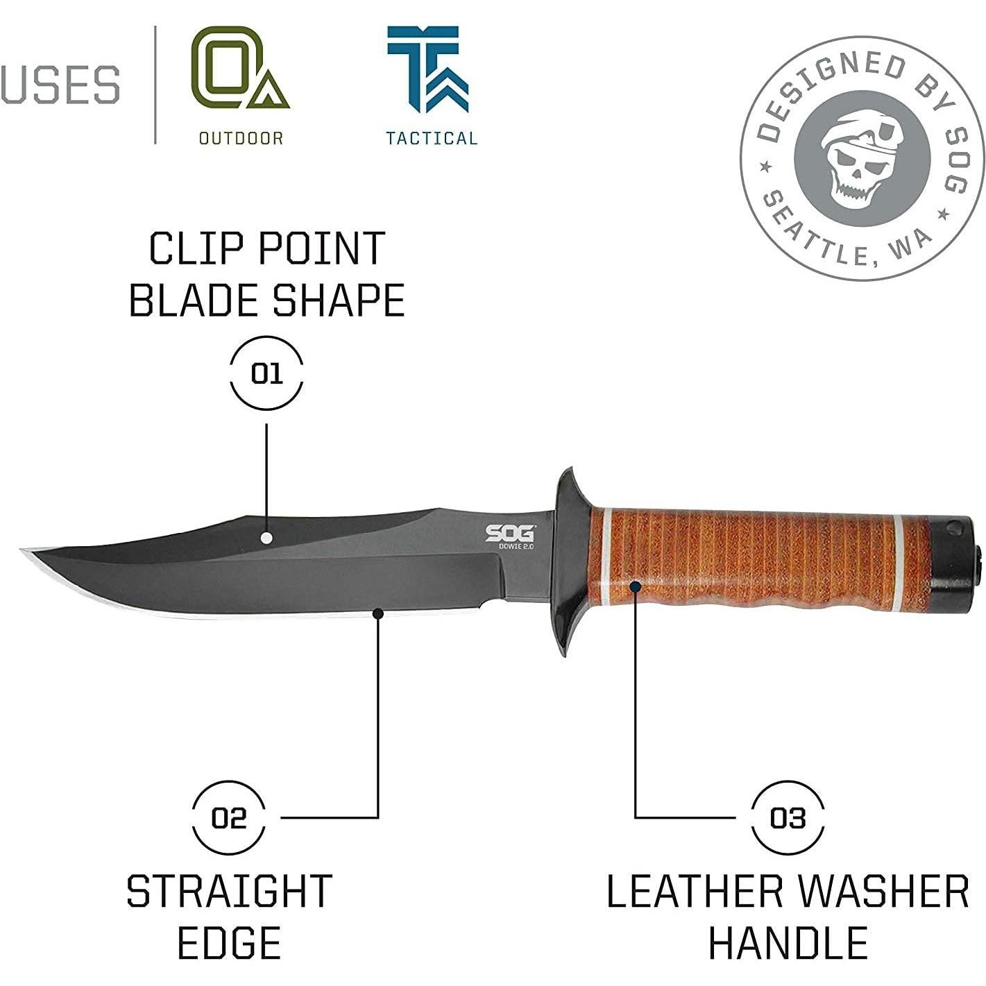 Cuchillo Bowie 2.0 SOG de Hoja Fija 16.5 cm Acero AUS-8