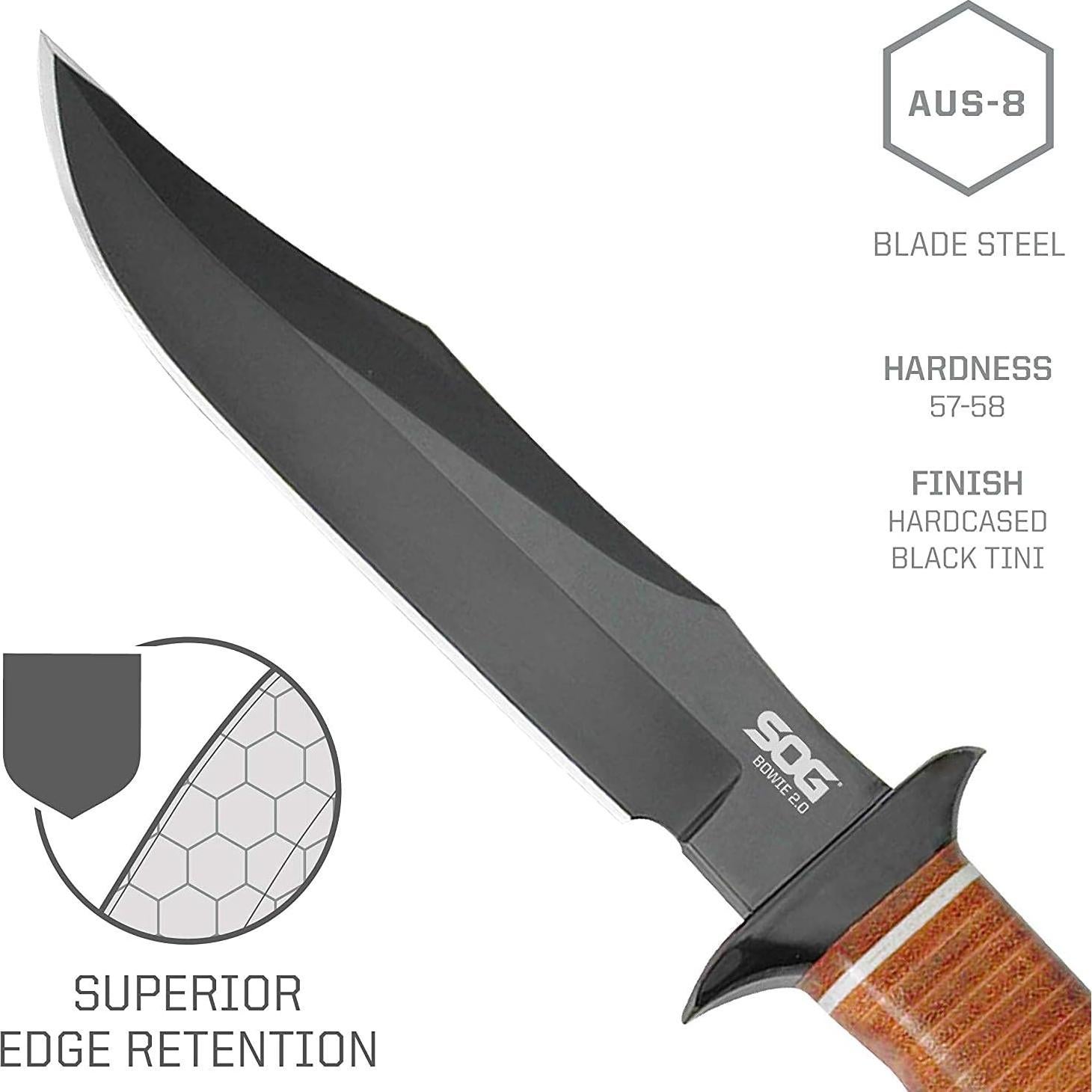 Cuchillo Bowie 2.0 SOG de Hoja Fija 16.5 cm Acero AUS-8