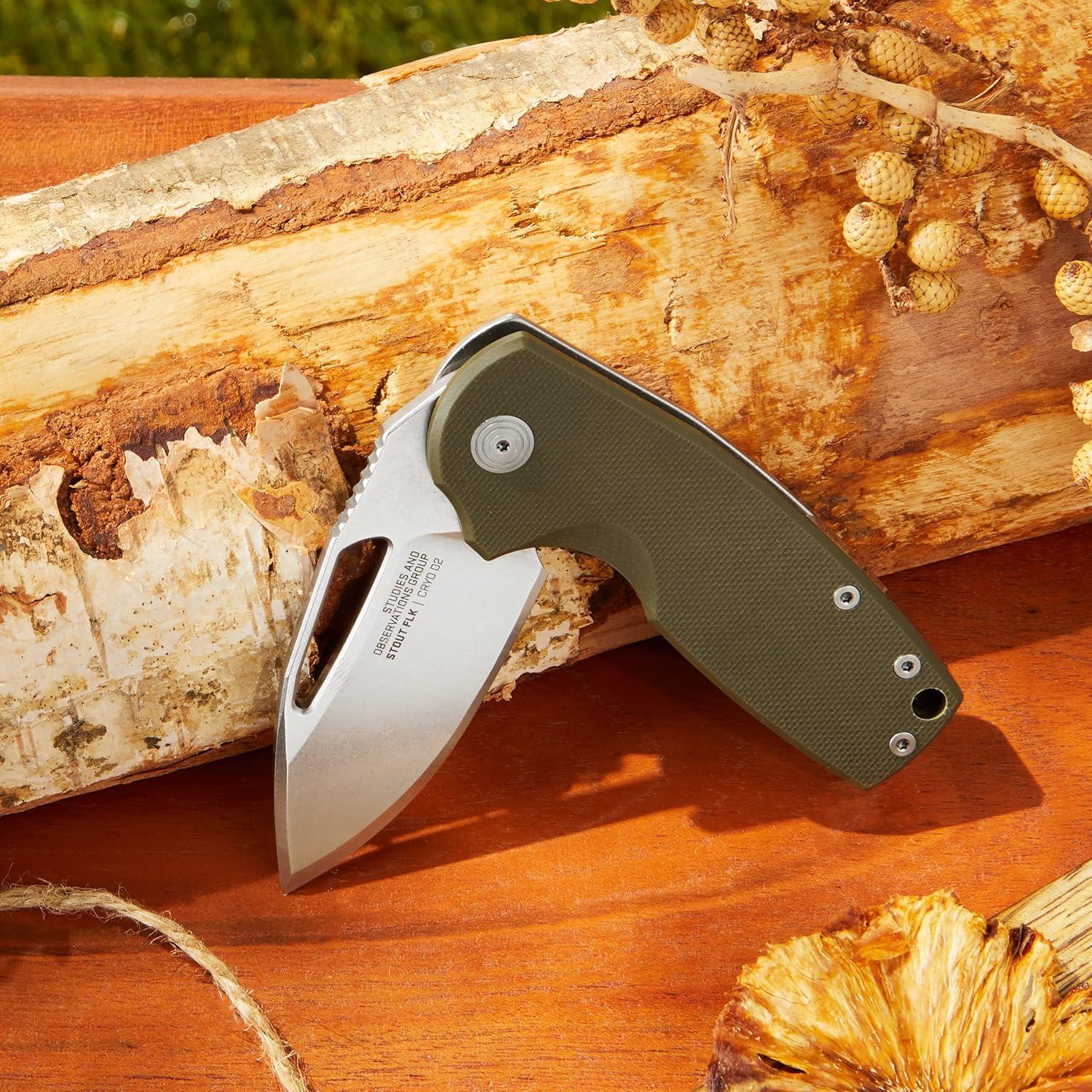 Cuchillo Plegable SOG Stout FLK Verde OD Acero CRYO D2