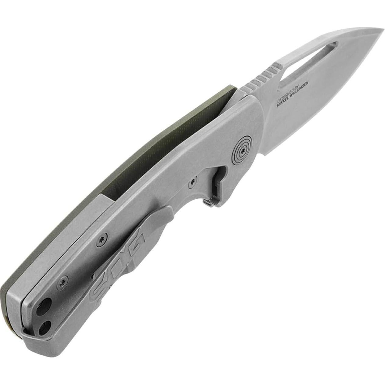 Cuchillo Plegable SOG Stout FLK Verde OD Acero CRYO D2