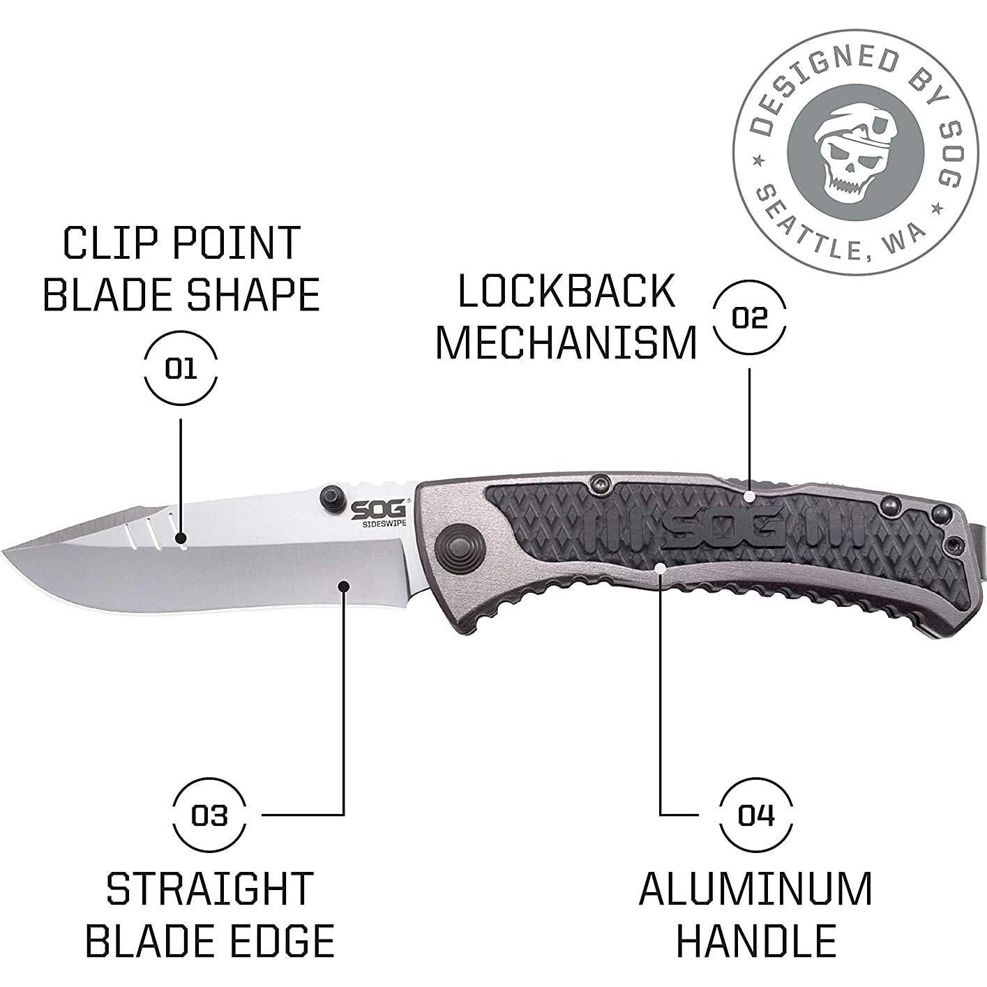 Cuchillo de bolsillo SOG Sideswipe 3.4" (8.64 cm) gris EDC