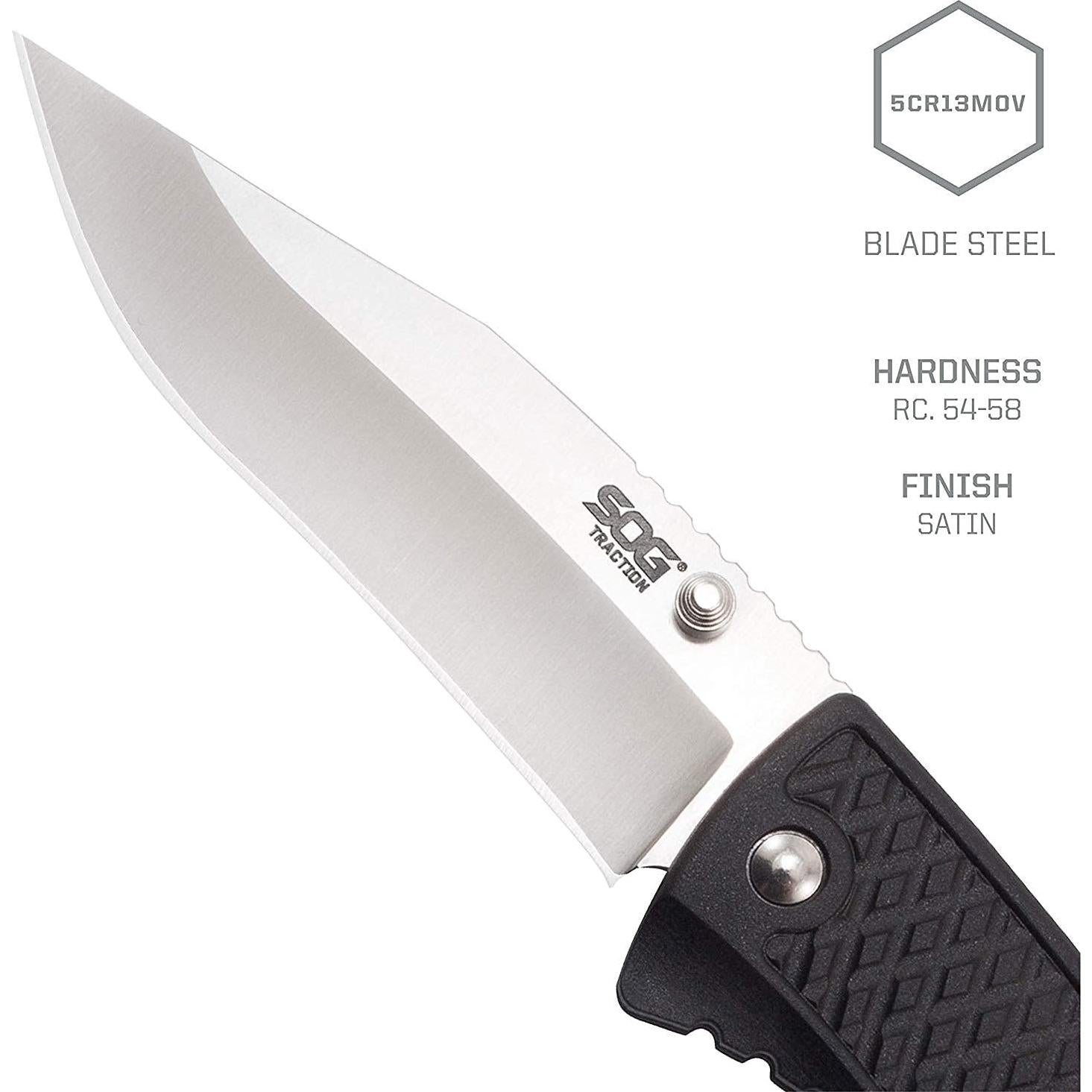 Cuchillo Plegable SOG Traction 3.5" Acero Inoxidable Clip Point