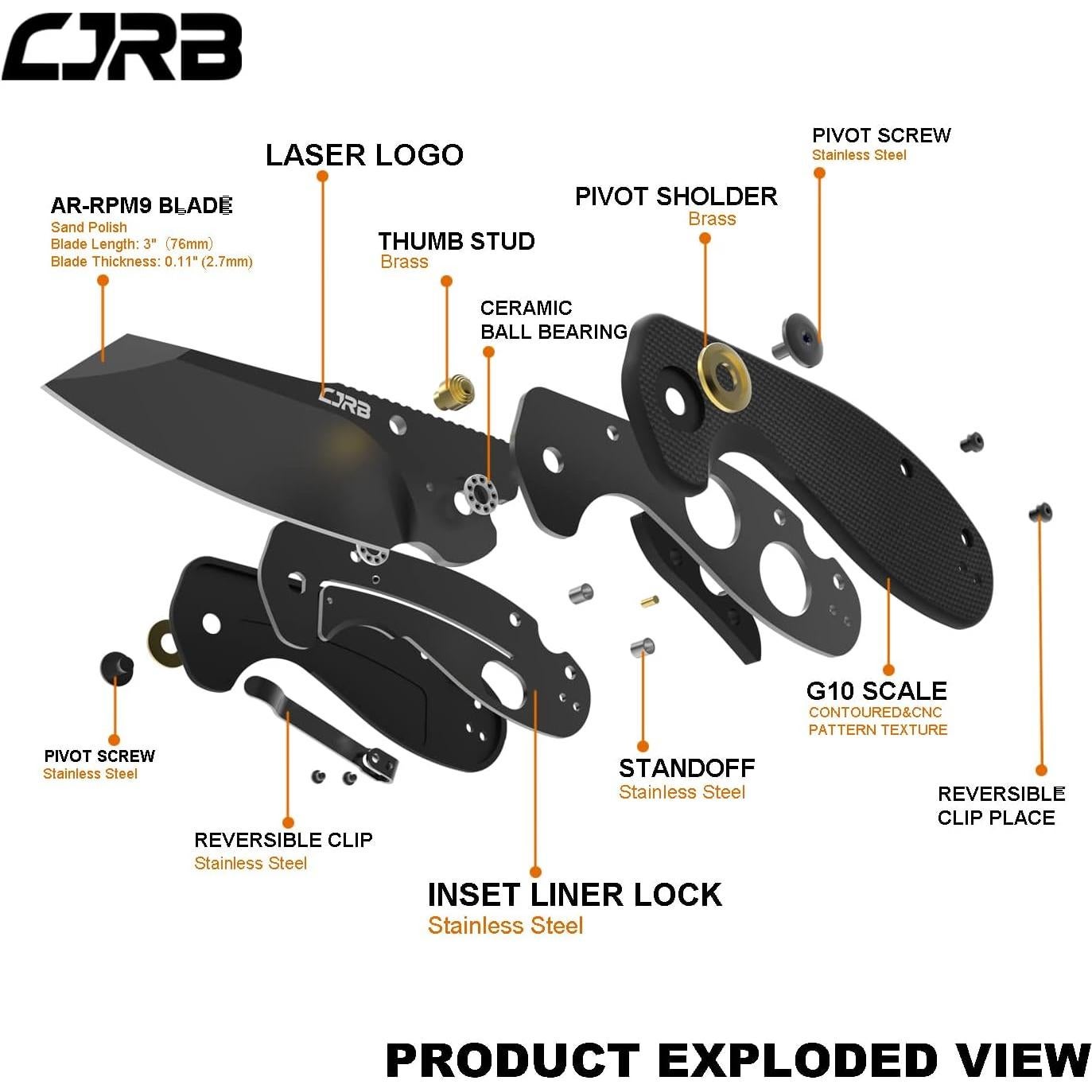 Cuchillo Plegable CJRB Maileah 3" Acero AR-RPM9 Negro EDC