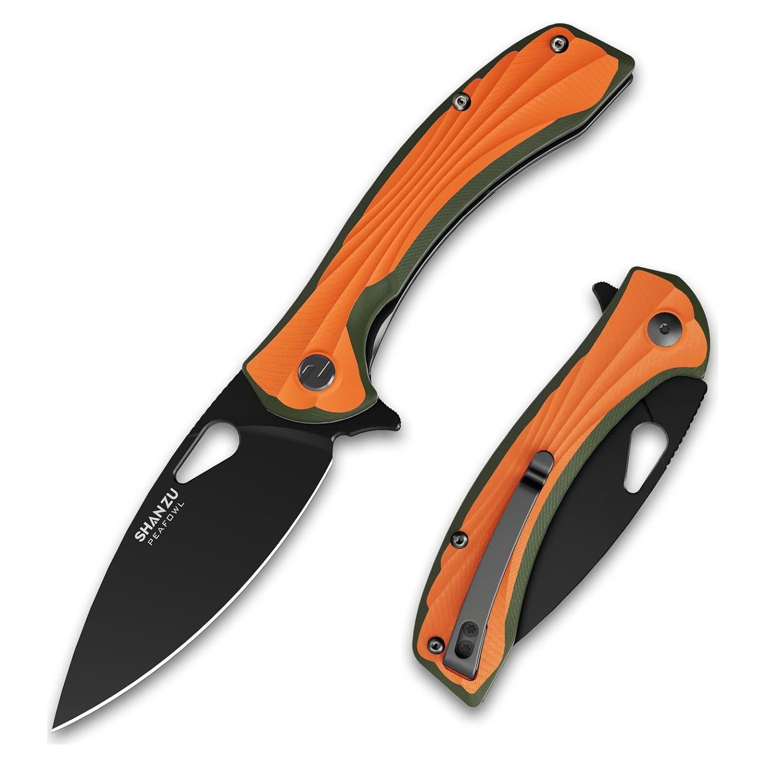 Cuchillo de bolsillo SHAN ZU 8.13 cm acero en polvo G10 naranja