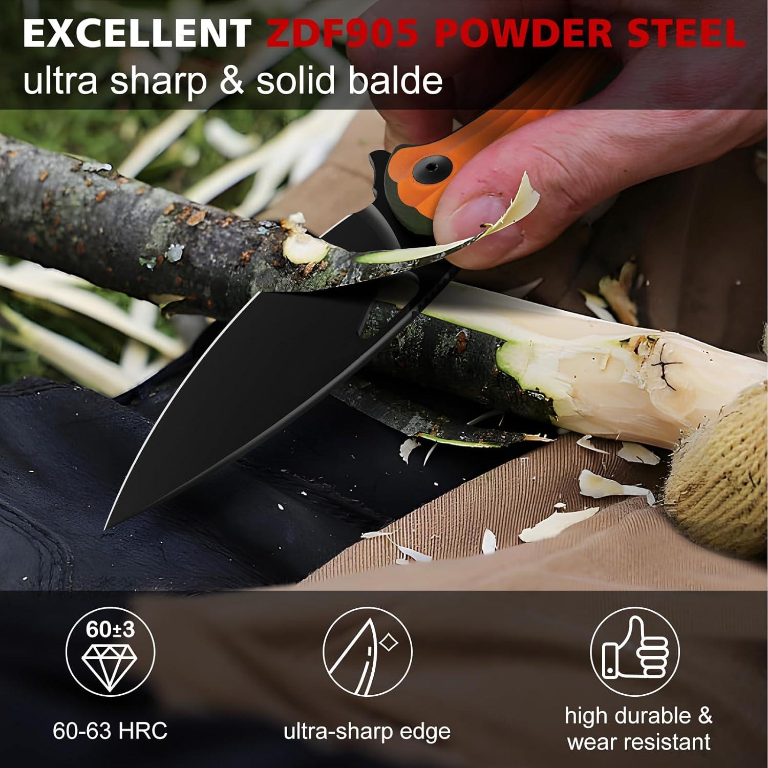 Cuchillo de bolsillo SHAN ZU 8.13 cm acero en polvo G10 naranja