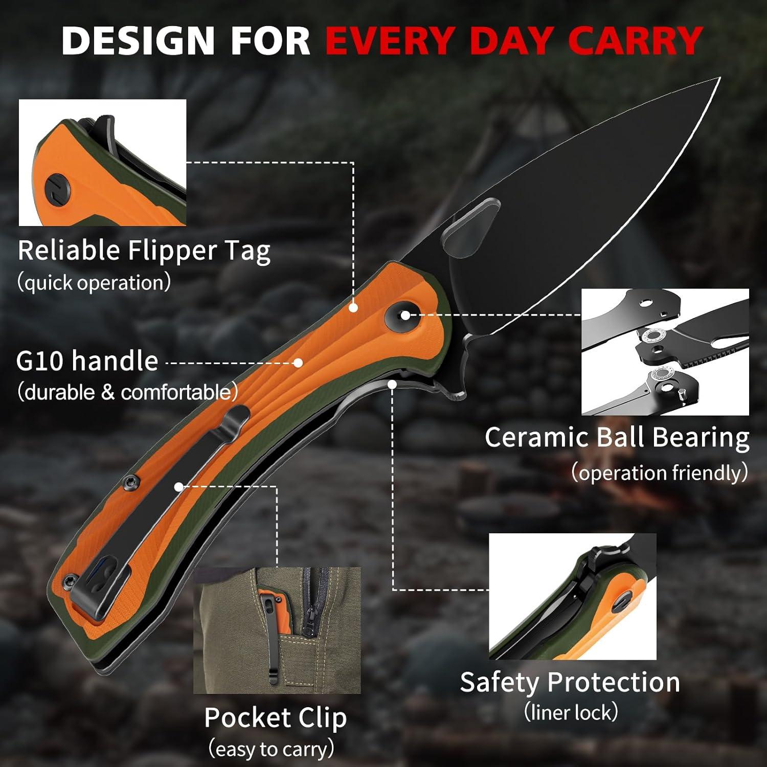 Cuchillo de bolsillo SHAN ZU 8.13 cm acero en polvo G10 naranja