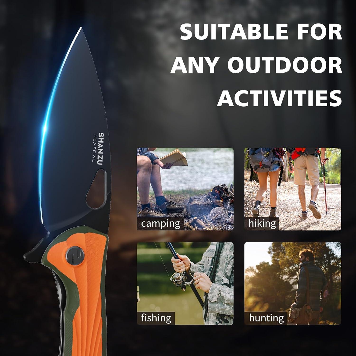 Cuchillo de bolsillo SHAN ZU 8.13 cm acero en polvo G10 naranja