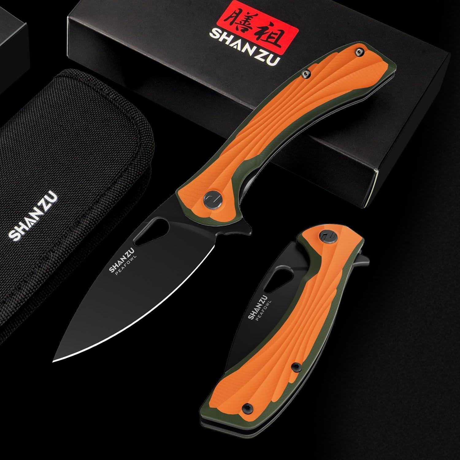Cuchillo de bolsillo SHAN ZU 8.13 cm acero en polvo G10 naranja