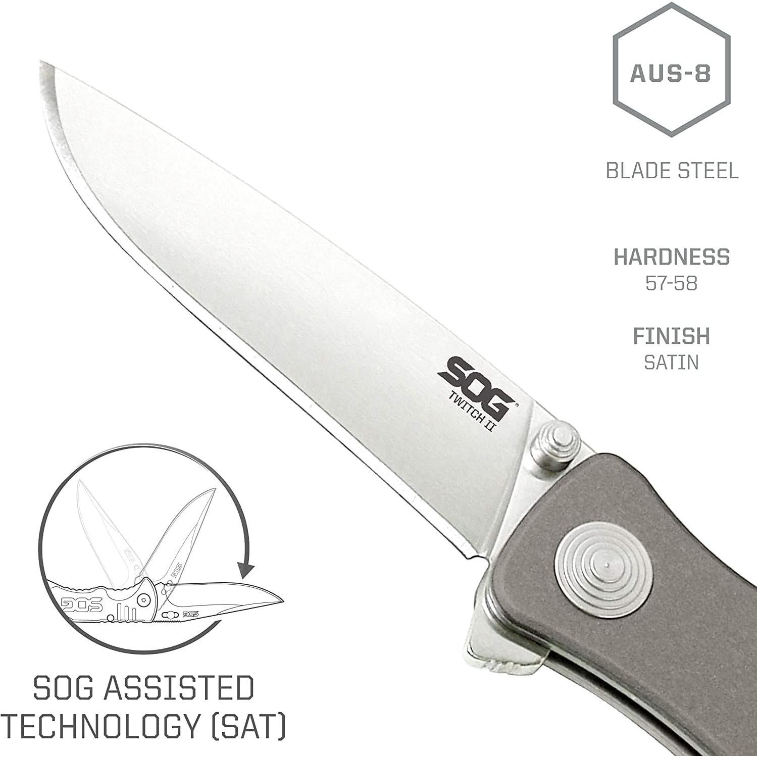 Cuchillo Plegable SOG Twitch II 6.73 cm Acero AUS-8 Aluminio