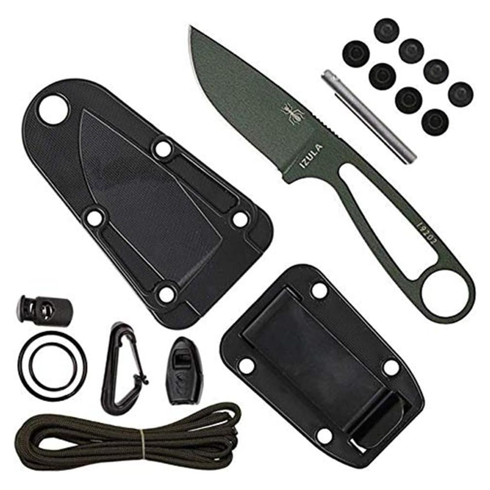 ESEE Knives Izula Fixed Blade Knife w/Survival Kit, Sheath & Clip Plate (Olive Drab)
