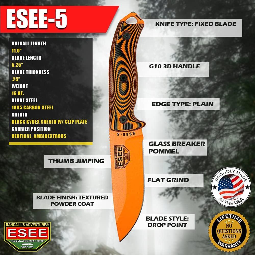 Cuchillo de Supervivencia ESEE-5 Acero 1095 Mango G10 3D
