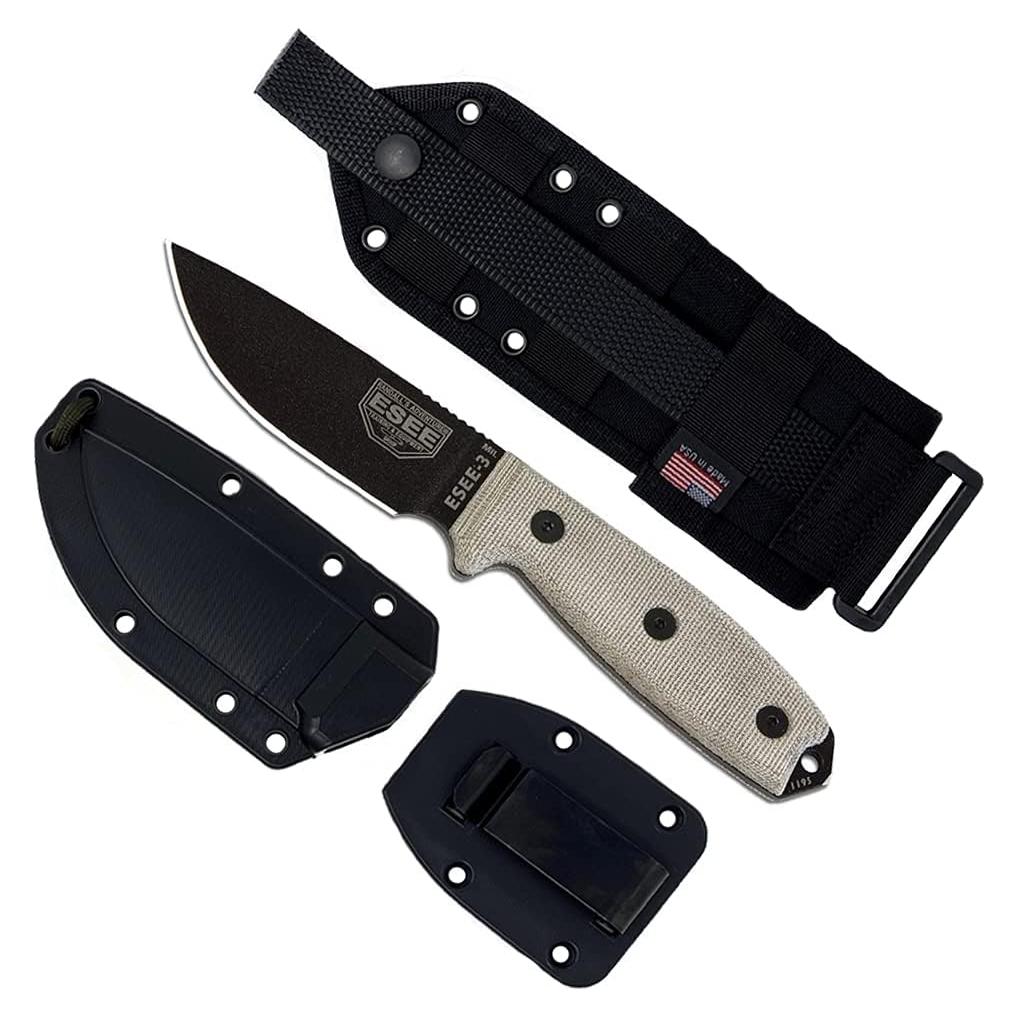 Cuchillo ESEE 3MIL Fijo con Funda Moldeada y Respaldo MOLLE