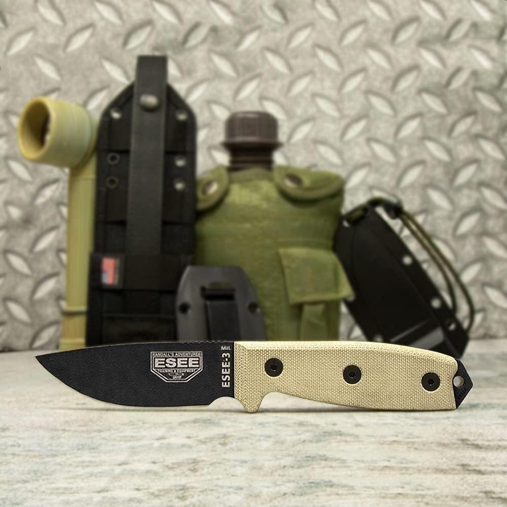 Cuchillo ESEE 3MIL Fijo con Funda Moldeada y Respaldo MOLLE