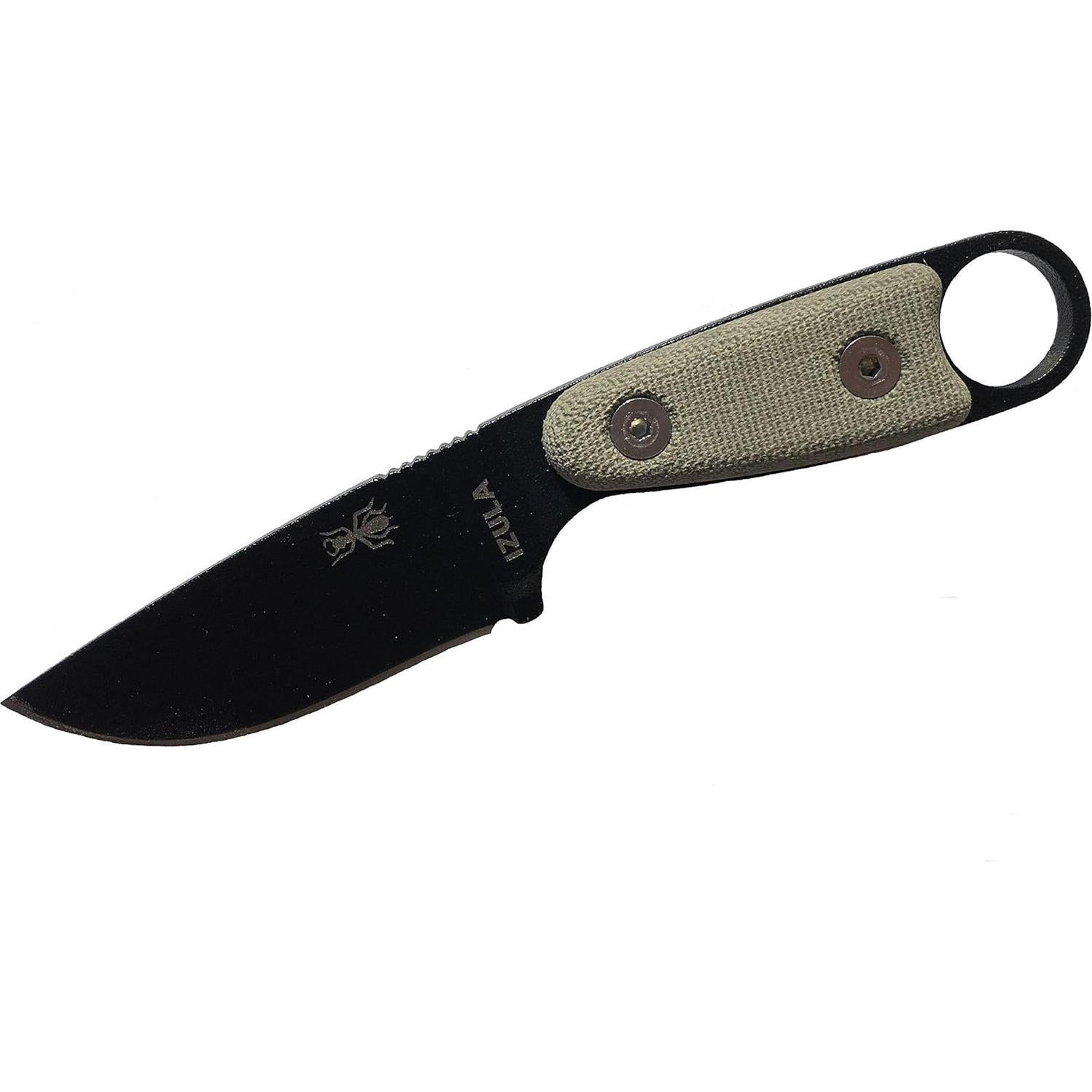 Black Izula w/Micarta Handles, Molded Polymer Sheath, and Survival Kit