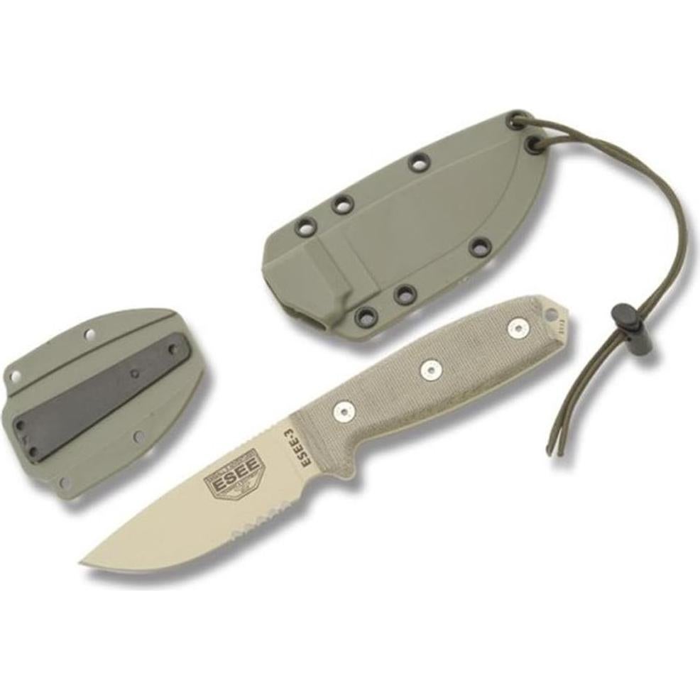 Cuchillo ESEE-3S-DT con Hoja Serrada y Mango de Micarta