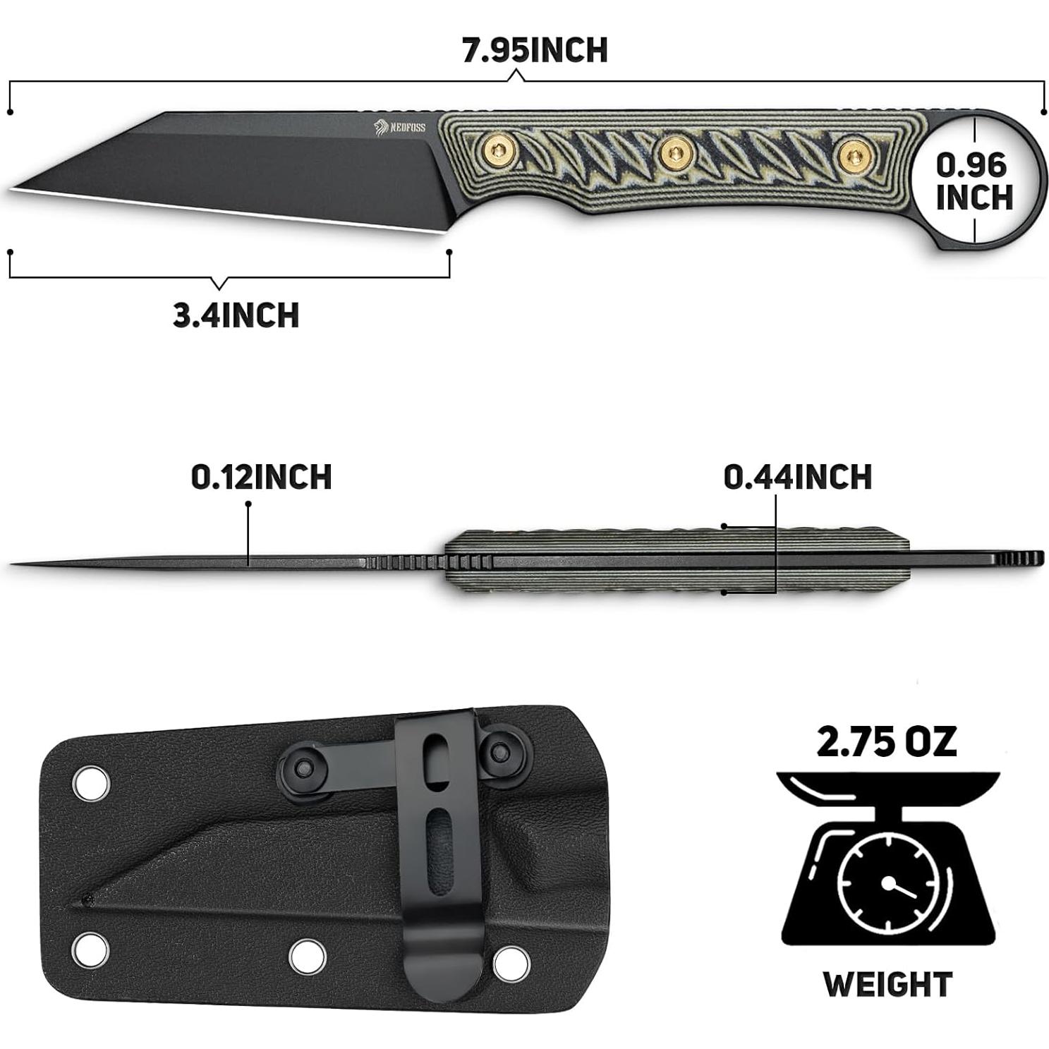 Cuchillo de Hoja Fija EDC NedFoss RAVEN 3.4" Acero 14C28N