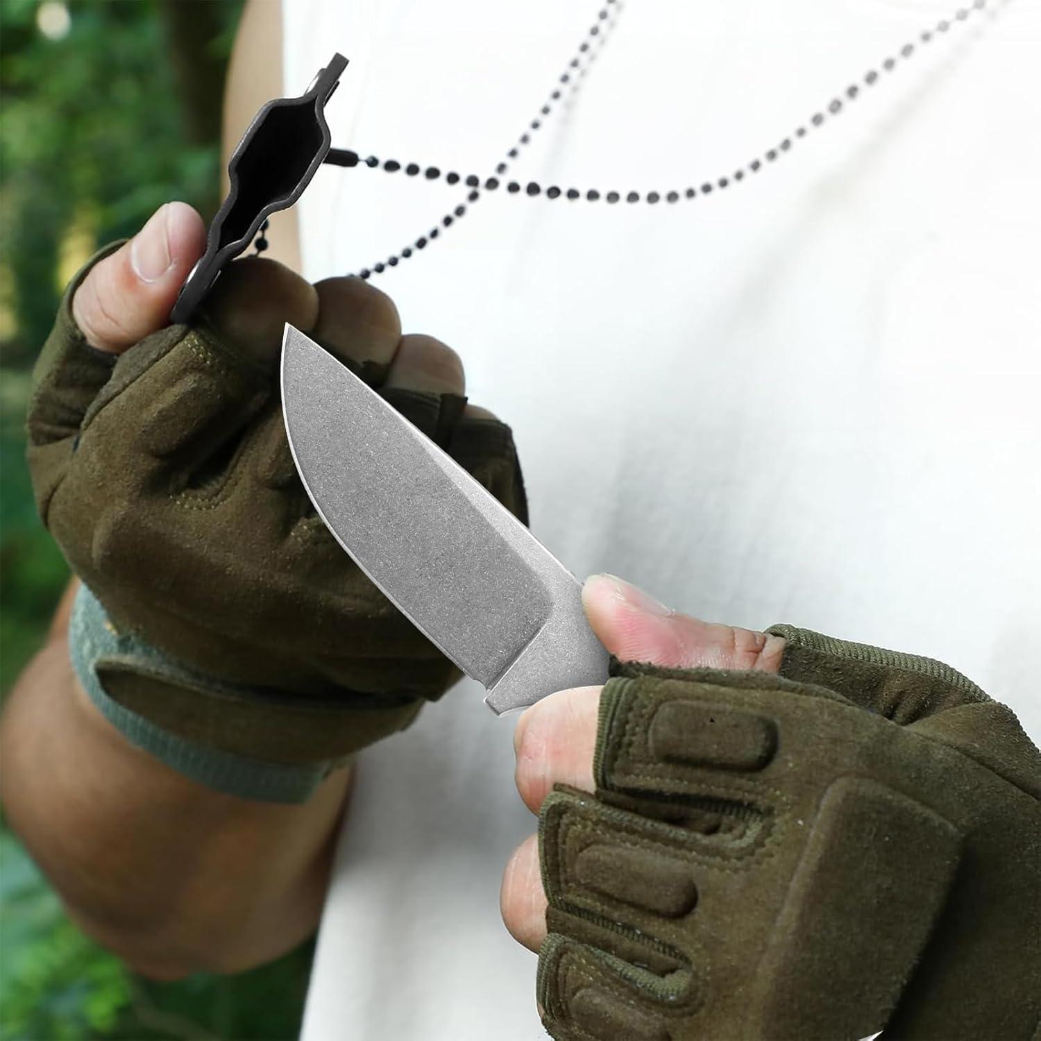 Cuchillo de hoja fija Noxozoqm EDC 165mm con funda y cordón