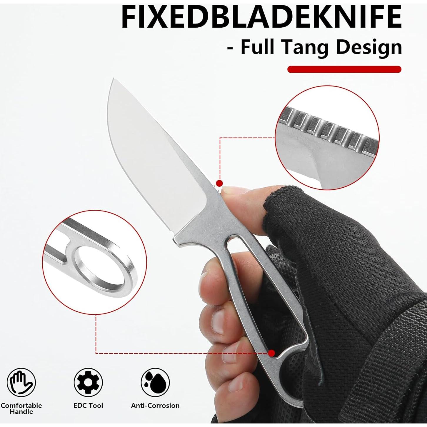 Cuchillo de hoja fija Noxozoqm EDC 165mm con funda y cordón