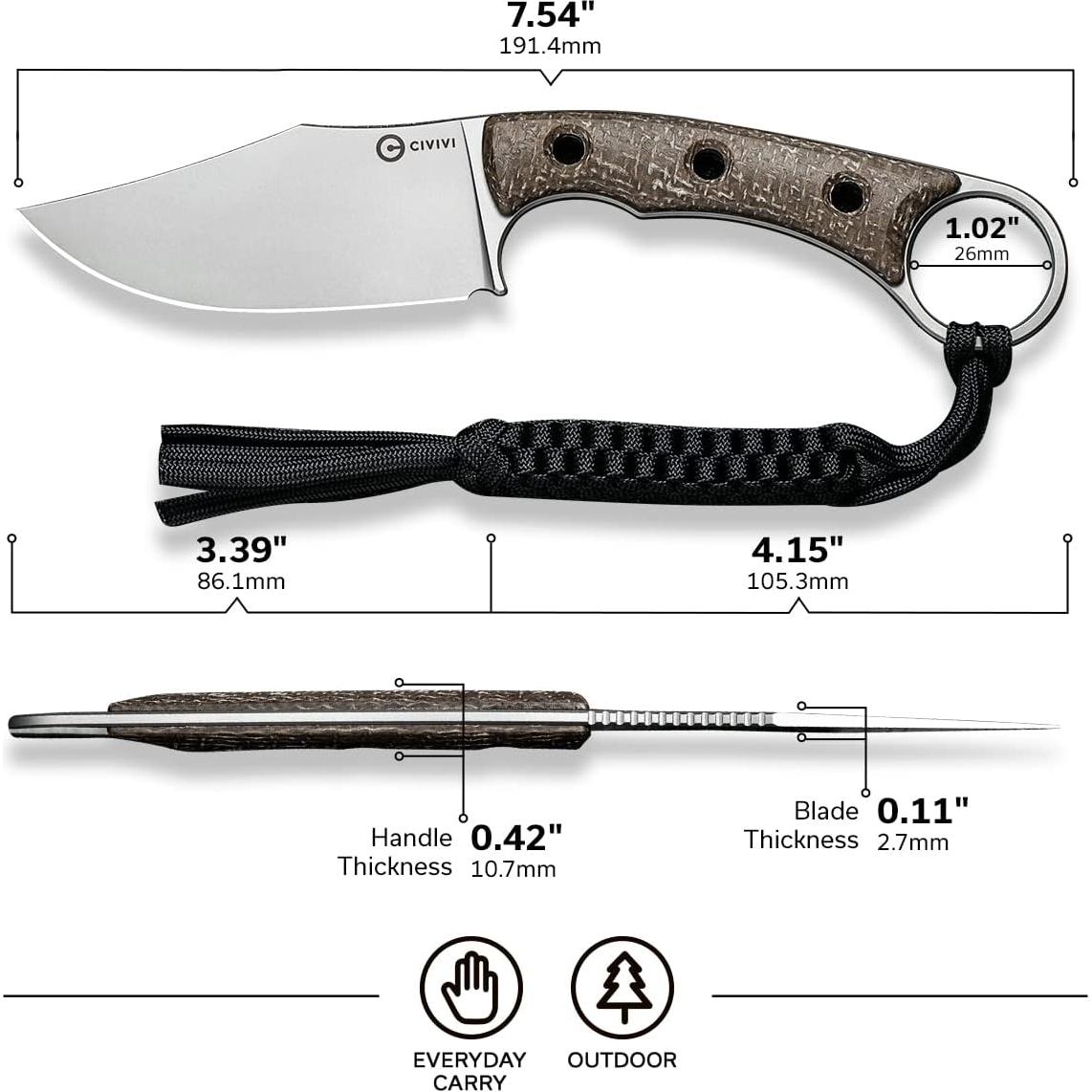 Cuchillo de Hoja Fija CIVIVI Midwatch C20059B 8.61 cm con Funda