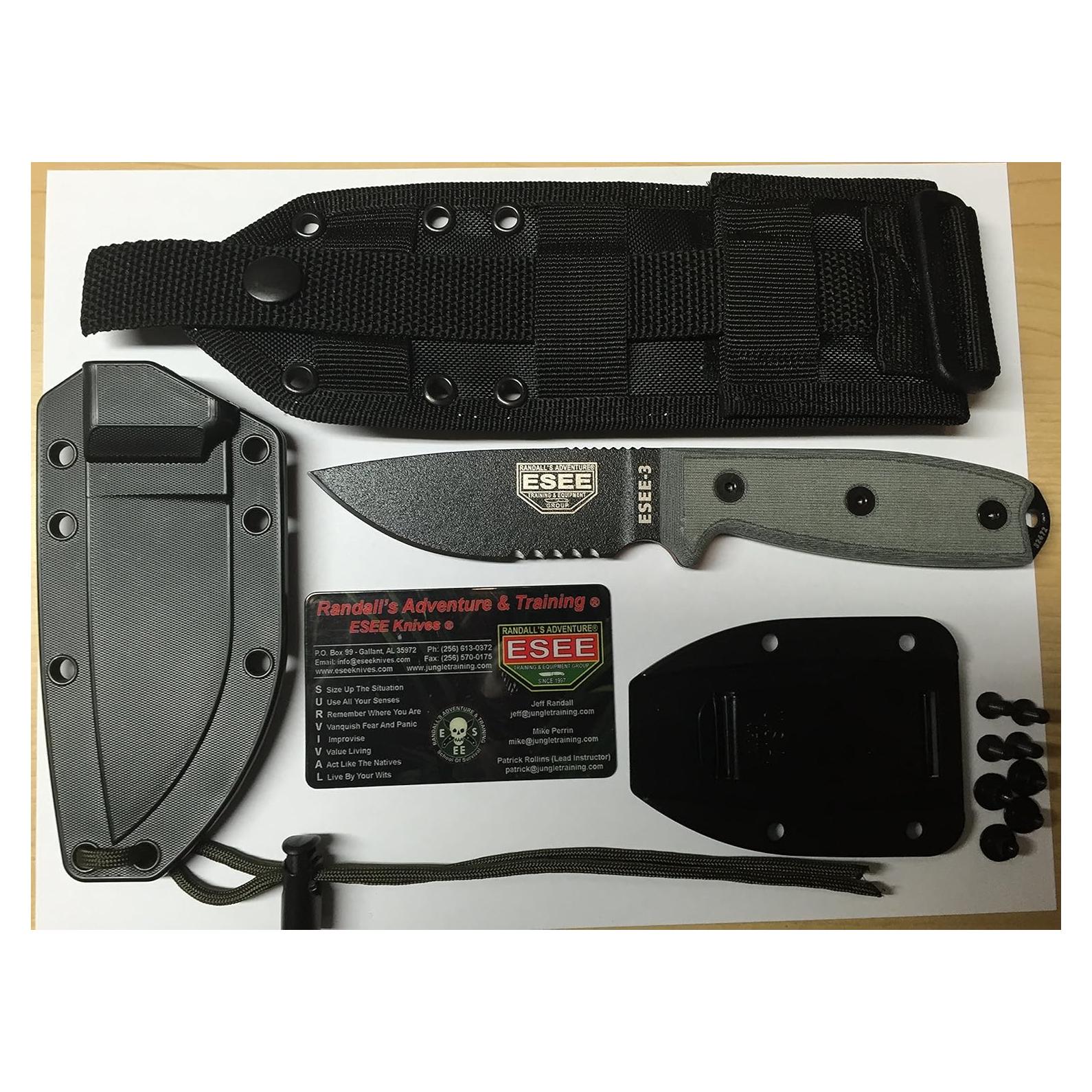 Cuchillo ESEE 3 Serrado con Mango de Micarta y Funda Molle