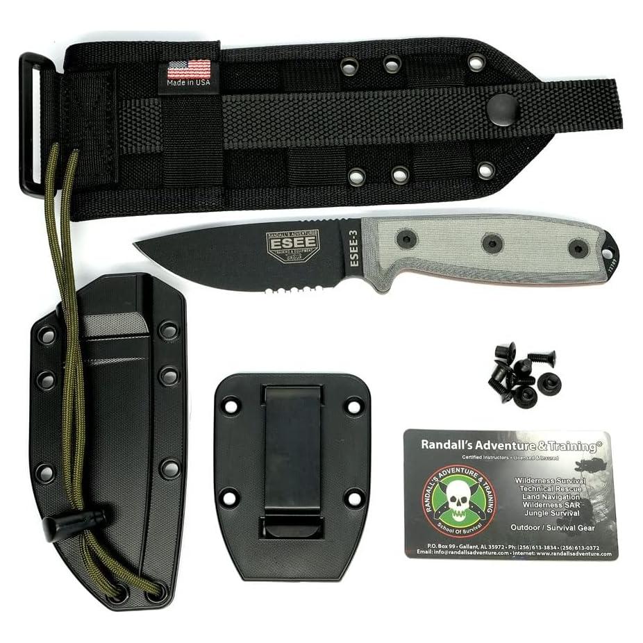 Cuchillo ESEE 3 Borde Serrado Acero Carbono Micarta 48.3 cm