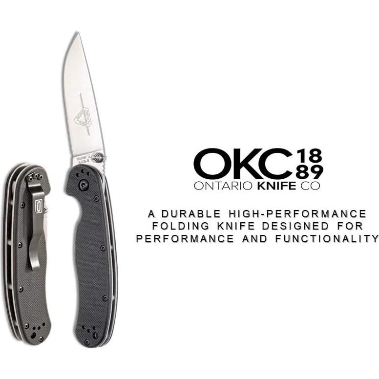Cuchillo Plegable Ontario RAT II AUS-8 7.6 cm Mango Nylon Negro