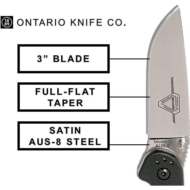 Cuchillo Plegable Ontario RAT II AUS-8 7.6 cm Mango Nylon Negro