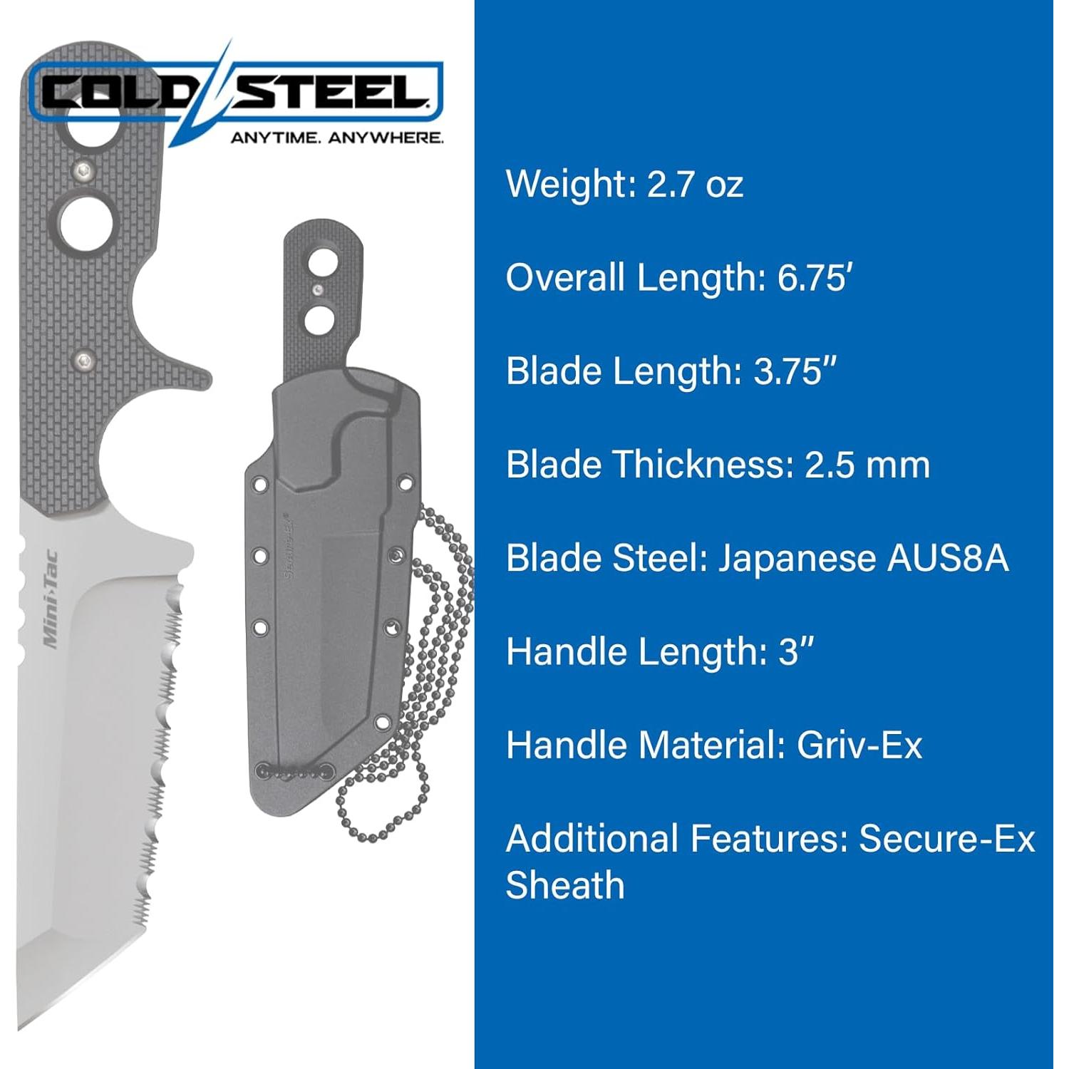Cuchillo Táctico Cold Steel Mini Tac AUS8A Filo Serrado 3"