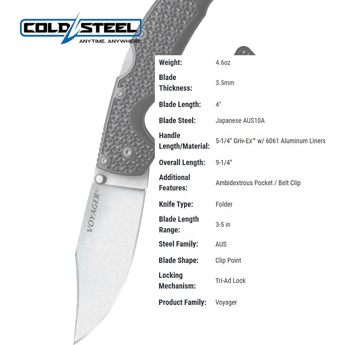 Cuchillo Plegable Cold Steel Voyager Grande AUS10A 10.2 cm