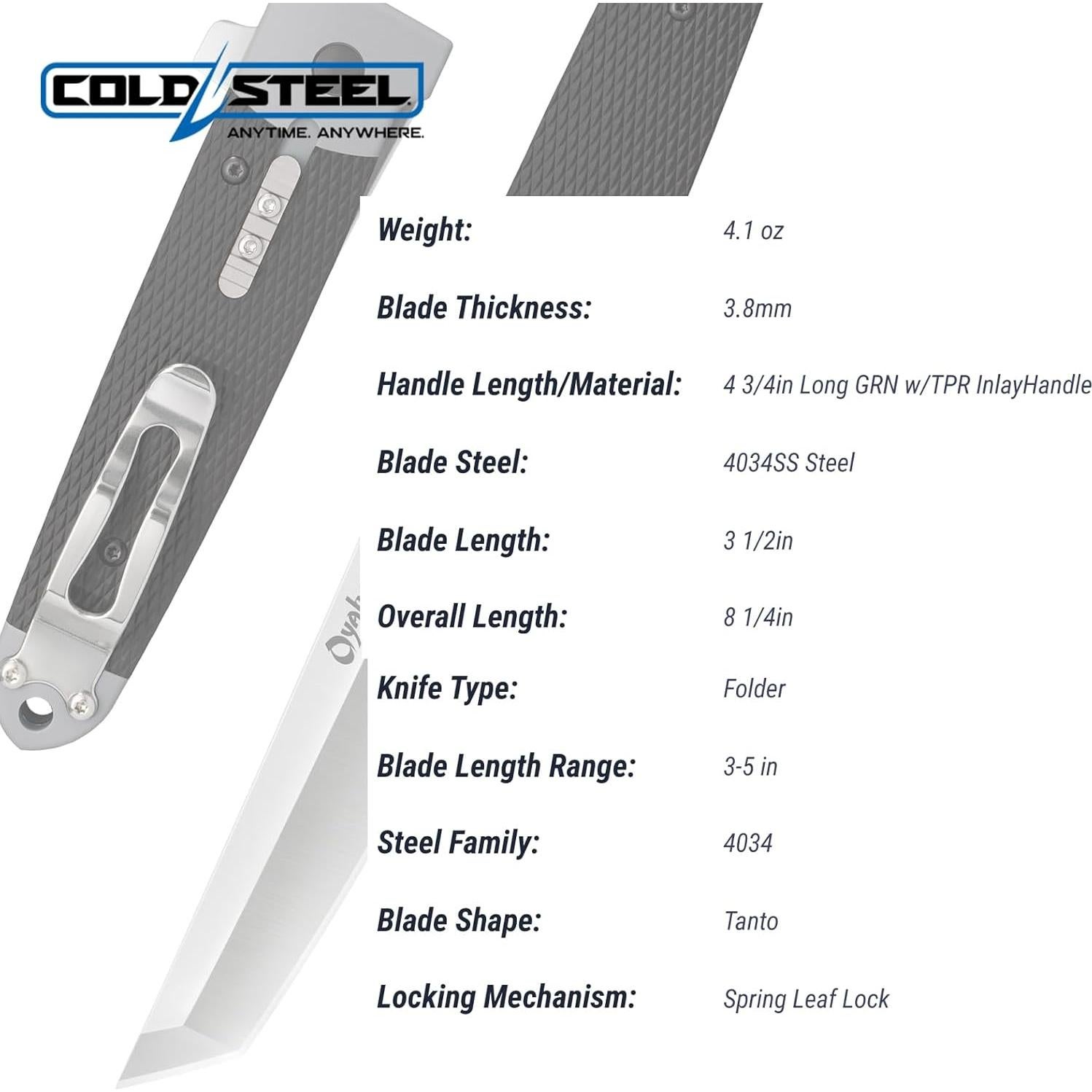 Oyabun 3.5" 4034SS Tanto Point Razor-Sharp Blade 4.75" Griv-Ex Handle Everyday Carry Pocket Folding Knife w/Spring Leaf Lock