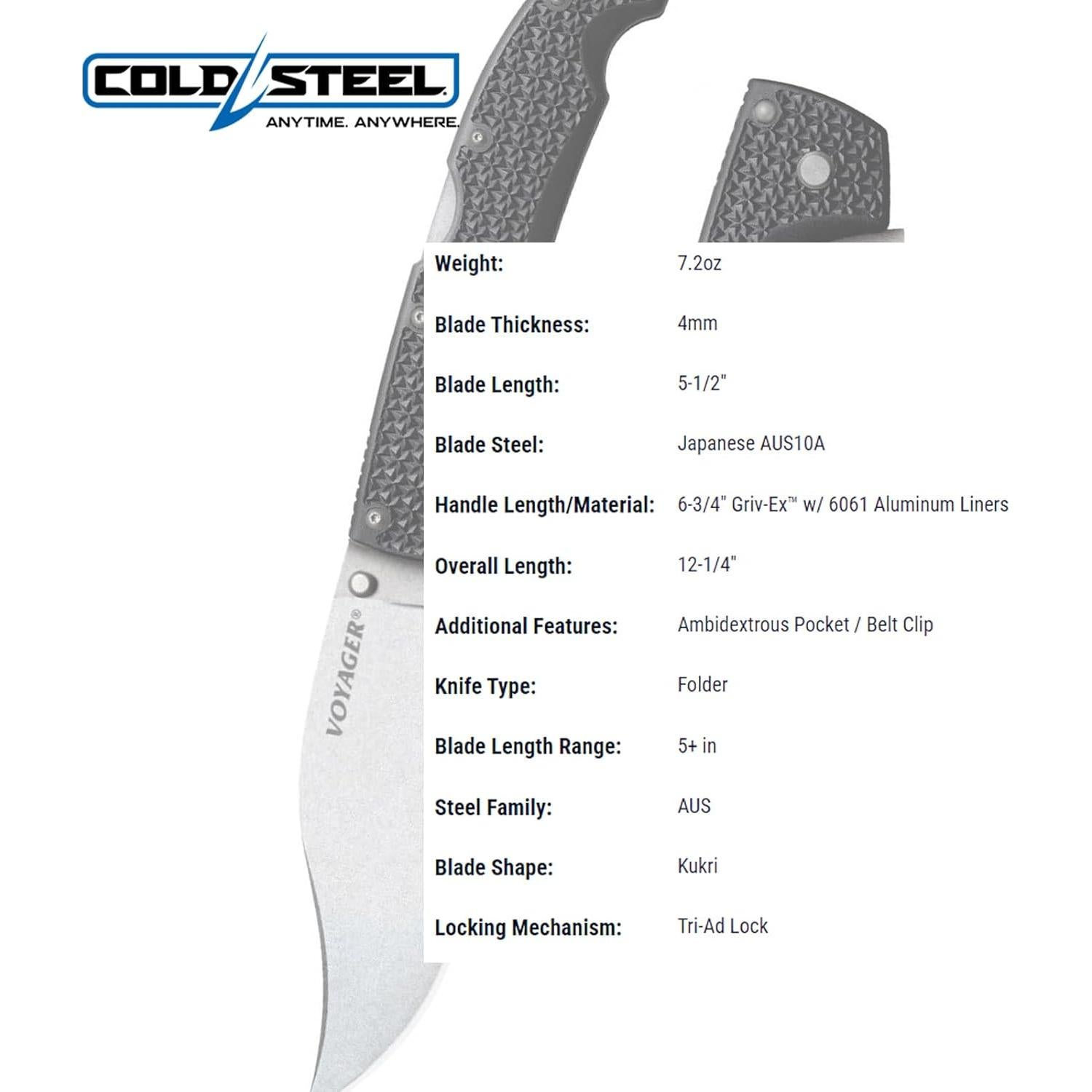 Cuchillo Plegable Cold Steel Voyager XL Vaquero 14 cm Hoja Kukri